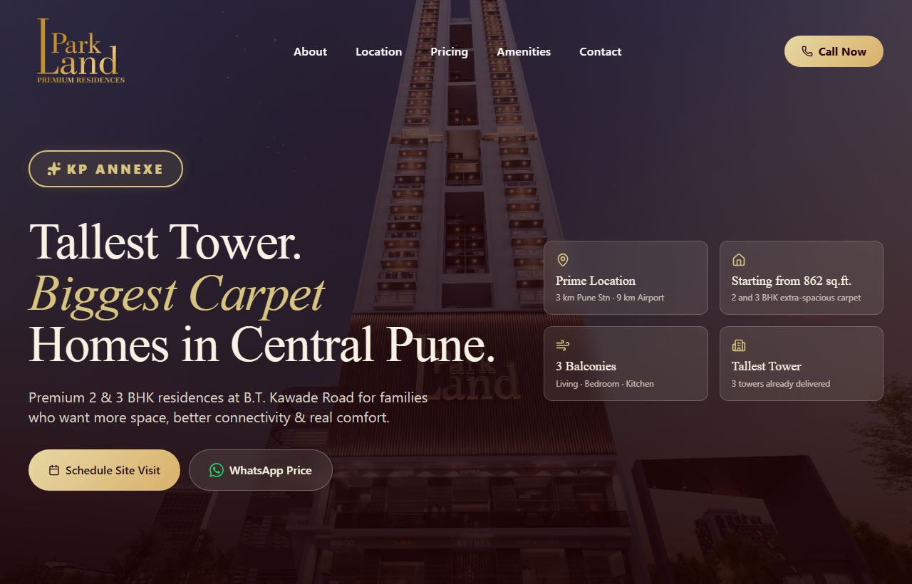 Parkland Homes desktop homepage preview