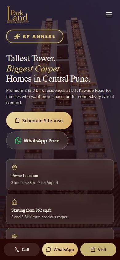 Parkland Homes mobile homepage preview